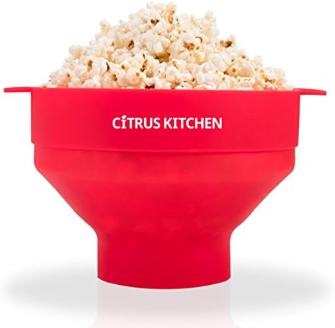 CitrusKitchen Microwave Popcorn Popper Popcorn Maker, Red, 7.5 inch diameter by 5 inches in height (Red)