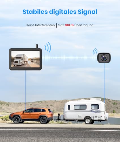 AUTO-VOX Wireless Reversing Camera Set: 5 Inch HD Monitor, 30 Minutes Mounting, Stable Digital Signal, Supports 2 Cameras & Colour Night Vision, Rear View Camera for Car, Pickup, SUV, Van