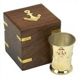 Handcrafted Model Ships MD-118 Brass and Copper Anchor Shot Glass With Rosewood Box 3 in. Decorative Accent