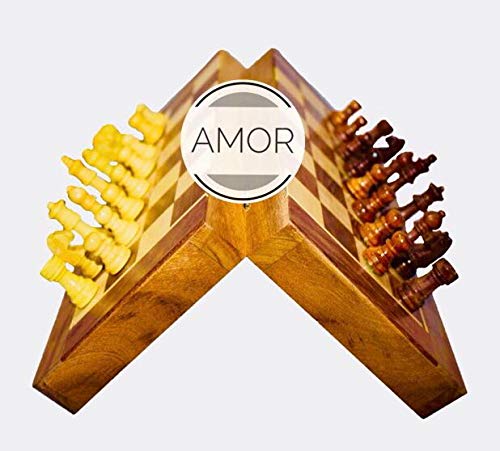 Amor 12 X 12 Inches (30cm X 30cm) Chess Board Wooden Handcrafted Travelling Folding Magnetic Chess Set
