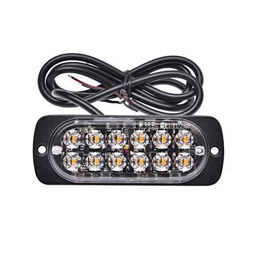 Luixxuer 10pcs Emergency Strobe Lamps 12-LED Surface Mount Flashing Lights for Truck Car Vehicle LED Head Emergency Beacon Hazard Warning light 12V-24V Universal Car Accessories(Amber/White)