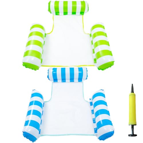 2 Juegos de Hamaca Inflable,3 Válvulas Inflables Hamaca de Agua,Plegable Flotador Piscina con Bomba de Aire,Multiusos para Silla de Descanso, Drifter,Hamaca Flotante para Alberca(Azul Claro y Verde)
