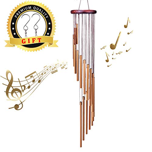 SuninYo Wind Chimes Outdoor,36â€™â€™ Amazing Grace Wind Chimes with S Hook,a Quality Gift for Garden, Patio, Balcony and Indoor Decor(18 Tubes,Golden)