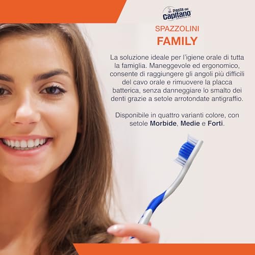Pasta del Capitano, Family Toothbrush with Soft Bristles, Reaches Hard Corners, Removes Bacterial Plaque Without Damaging Nail Polish