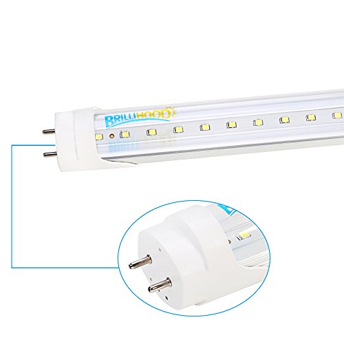 Brillihood T8 LED Shop Light Tube, 4FT, 18w (40W Equivalent), Dual-End Powered, 4000K Natural White, 2000 Lumens, Clear Cover Lens, T8 T10 T12 Fluorescent Bulbs Replacement (10-Pack)