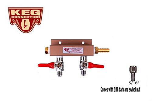 Co2 Air Distributor - 2 Way, MFL Check Valves, 5/16" Barb/Stem, swivel nut, washers by Kegconnection