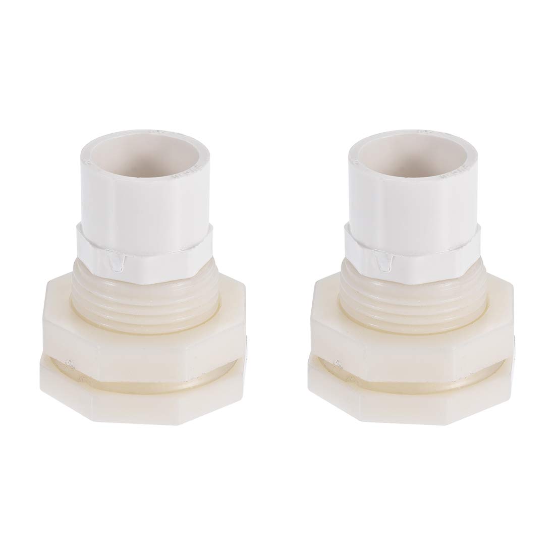 sourcing map Bulkhead Fitting, G1/2 Female 1.12" Male, Tube Adaptor Fitting, with Silicone Gasket and Pipe Connector, for Water Tanks, PVC, White, Pack of 2