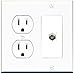 RiteAV (2 Gang Decorative) 15 Amp Round Power Outlet Coax Cable TV Wall Plate - White