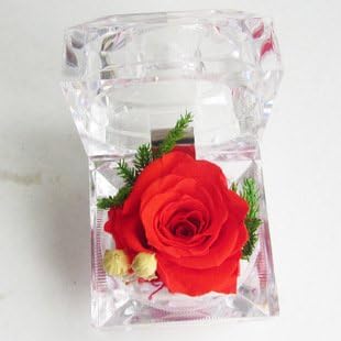 Butylee Handmade Gift Preserved Fresh Flower, Never Withered Rose with Crystal Ring Box-Red