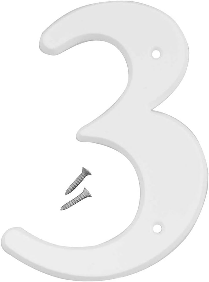 HyKo Products 30303 Plastic House Number 3 (Three), 6" High, White