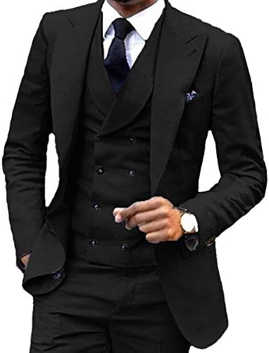 Men's 3 Pieces Suit Classic Slim Fit Notched Solid Tuxedos with Shawl Vest Groomman for Wedding(Blazer+Vest+Pants)