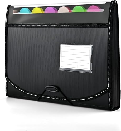 13 Pockets File Organiser, Accordion Expanding File Folder, Document Organiser with 12 Tabs, Folders for Paperwork A4 for Home, Office, and School, Black