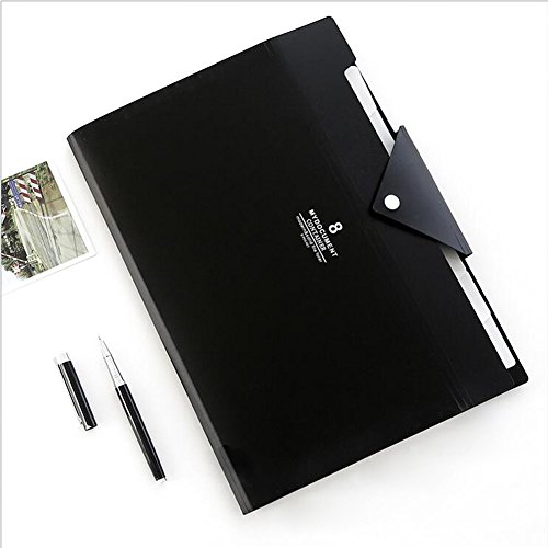 A4 Expanding File Folder, Multiple-Pocket, Document Organizer, With Blank Label Tab, Snap Button Closure, Waterproof, Durable, Colorful (8-Pockets (black & White))