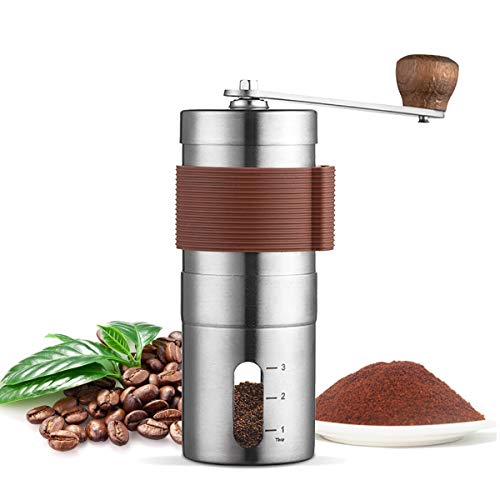 Manuelle Kaffeemühle,Retro Edelstahl Handkaffeemühle Tragbar,Holz Griff Stufenlose Mahlgradeinstellung Espressomühle…