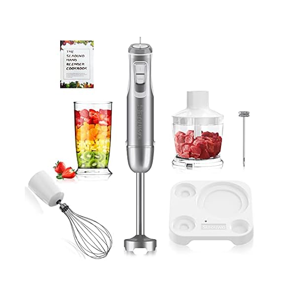 Hand-Blender-Set-6-in-1-Slaouwo-800W-Stainless-Steel-Stick-Blender-for-Soup-Electric-Hand-held-Immersion-Blender-with-Food-Processor-Beaker-Whisk-and-Milk-Frother-Anti-splash-Blades-for-Baby-Food Hand Blender Set 6 in 1, Slaouwo 800W Stainless Steel Stick Blender for Soup, Electric Hand-held Immersion Blender with Food Processor, Beaker, Whisk and Milk Frother, Anti-splash Blades for Baby Food