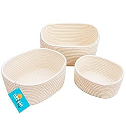 OrganiHaus 3-Pack White Cotton Rope Baskets for