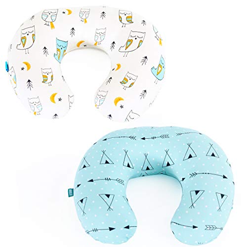 fundas de almohada de lactancia elásticas brolex, paquete de 2 fundas de almohada de lactancia ajustadas y ajustadas para madres que amamantan, ultra suaves y transpirables para almohada de lactancia infantil, flecha y búho