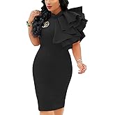 XXTAXN Women's Cocktail Bodycon Ruffle Sleeveless Formal Midi Pencil Dress