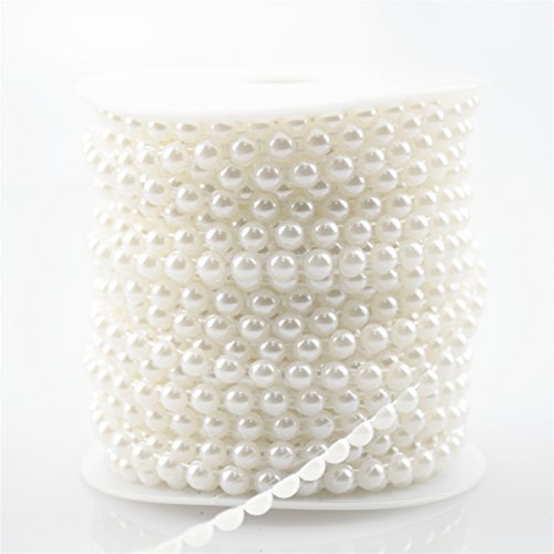 BoJia 6mm Half Round Crystal garland ABS Large Pearls Faux Crystal Beads by the Roll for Wedding Centerpieces bridal bouquet, Semicircle Beads for DIY Flower accessories(White)
