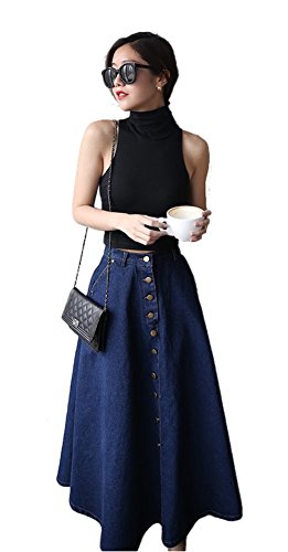 button front denim flared skirt