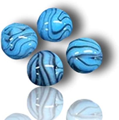 Custom & Decorative { 9/16" Inch} 110 Approx 1 Pound Small-Size “Round” Glass Marbles w/Wholesale Opaque Sky Fine Lines Squiggly Squiggle Zig Zag Swirling Baby Boy Shower [Blue & Black] + Certificate