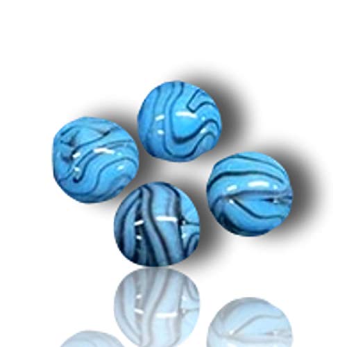 Custom & Decorative { 9/16" Inch} 110 Approx 1 Pound Small-Size “Round” Glass Marbles w/Wholesale Opaque Sky Fine Lines Squiggly Squiggle Zig Zag Swirling Baby Boy Shower [Blue & Black] + Certificate