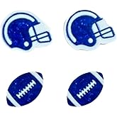 2PCS Yellow Blue Red Football Helmet Stud Earrings Set Shiny Acrylic Sports Football Helmet Stud Earrings Game Day Yellow Blue Red Team Color Fans Support Ball Game Cheering Accessories
