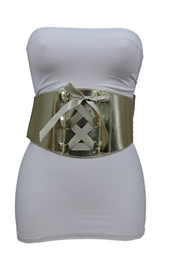 TFJ Women Fashion Wide Corset Belt Metallic Gold Wide High Waist Plus M L XL