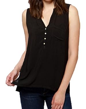 Women's Sleeveless Woven Mix Top Lucky Black 7W63310