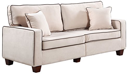 Divano Roma Furniture Collection - Modern Two Tone Velvet Fabric Living Room Love Seat Sofa (Beige)
