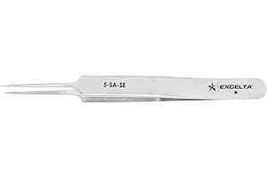 Excelta Ultra Fine Point Tweezers, Mini Straight Tapered For Microscopy, 4.25" Anti-Magnetic Stainless Steel, Basic