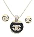 Think Positive Women's Stainless Steel Fashion Jewelry Sets Chain Necklace Pendant Earrings Stud Black Enameled with Rhinestone Gold Plating
