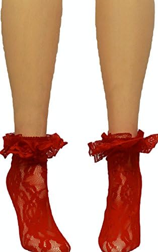 Vanea Women's Ruffle Lace Ankle Socks (Red)