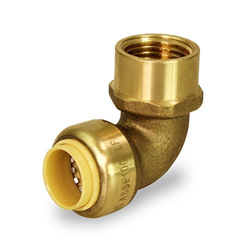 Pushlock UPFE34 Degree Elbow x Female Pipe Fittings Push to Connect Pex, CPVC, 3/4 Inch, Brass, 3/4", Brass & Copper