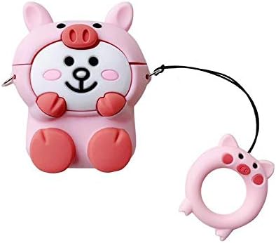 Thick 3D Cartoon Line Cony White Rabbit Bunny Case for Apple Airpods 1 2 Compatible with Previous and Latest Model Pink Pig Piggy Jungle Korean Brand Cute Lovely Kawaii Adorable Kids Girls Daughter