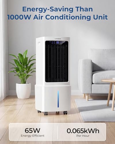 LEENON 9L Portable Air Conditioner, Air Cooler Fan with 3 Speeds, 35dB Quiet Cooling Fan with Wheel, Energy-Saving Evaporative Air Cooler for Bedroom & Home Office, Kids & Pet Friendly