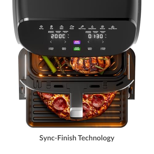 Feller Germany 1850W Air Fryer, 11L XL Capacity, Dual Zone + Sync Finish, 8 Presets, Pizza Stone, 360° Rapid Air Tech, Bake, Reheat, Dehydrate, Non-Stick, Touch Panel, 2Y Guarantee AFR1100 UAE (Black)