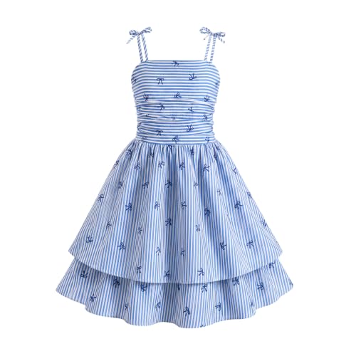 IBTOM CASTLE Girls Stripe Cami Tiered Summer Dress Blue-Striped 12 Years at Amazon
