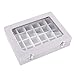 Basuwell 24 Grid Velvet Jewelry Tray for Drawers Glass Clear Lid Showcase Display Storage Ring Trays Holder Earrings Organizer Case-Grey