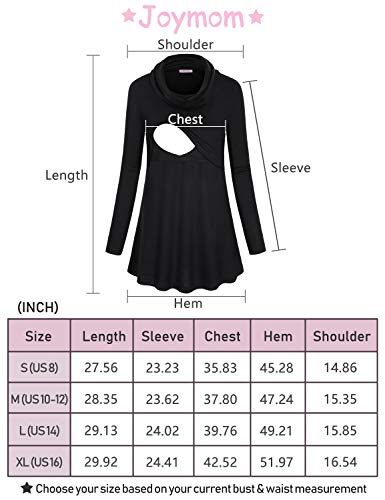 JOYMOM Breastfeeding Tops for Women,Mama Cowl Neck Pregnancy Maternity Nursing Clothes Gravida Elegant Hemline Snug Long Postpartum Blouse Workout Sweater Black S - Thumbnail 4