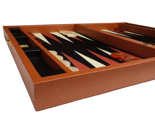 Zaza & Sacci Leather/Microfiber Backgammon Set - Board Game - 20" Large Brown Case