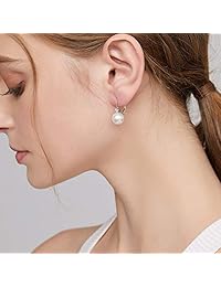 Pendientes de plata de ley con perlas de imitación de 0.394 in para mujeres y niñas
