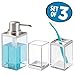 mDesign Bathroom Accessory Set, Soap Dispenser Pump, Toothbrush Holder Stand, Tumbler Cup - Set of 3, Clear/Brushed Stainless Steel