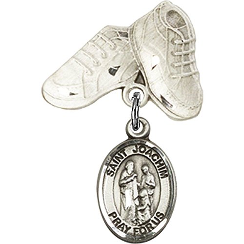 Sterling Silver Baby Badge with St. Joachim Charm and Baby Boots Pin 1 X 5/8 inches