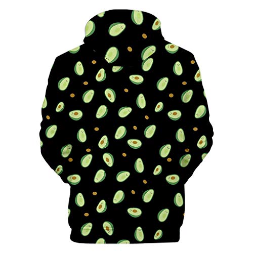 DDLmax Mens Drawstring Hoodies Pullover - Unisex Men's 3D Avocado Printing Creative Round Neck Casual Long Shirts Top Blouse Black
