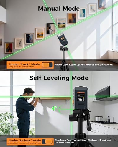 CIGMAN Green Laser Level with Auto Leveling and Manual Mode, 30M Pulse Mode, 4 Brightness Levels, High Accuracy ±0.3mm/1M, Includes AA Batteries and Stand