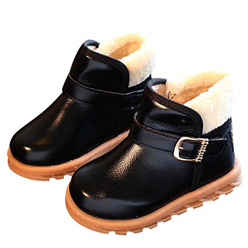 Jshuang EUB 1-12T Children's Solid Color Plus Velvet Warm Cotton Boots Boots, Black Children Kid Baby Girls Solid Leather Warm Martin Boots Princess Winter Shoes (Black, 34)
