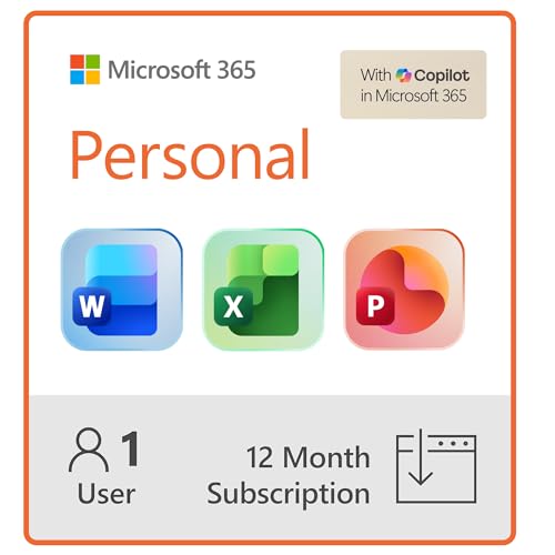 Microsoft 365 Personal | 12-Month Subscription | 1 Person | Premium Office Apps: Word, Excel, PowerPoint and more | 1TB Cloud Storage | Windows Laptop or MacBook Instant Download | Activation Required