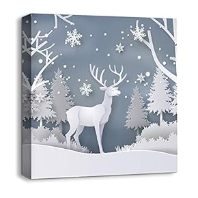 Canvas Wall Art Snow Deer Merry...
