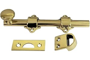 QCAA Solid Brass Dutch Door Bolt, 6", Polished Brass, 1 Pack, Made in Taiwan